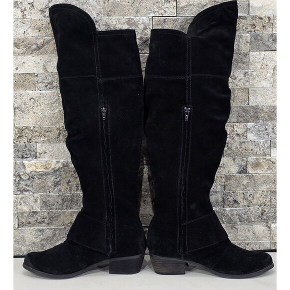 Naughty Monkey Suede Boots Over the Knee Fringe Black Boho Biker Western 8.5 - Picture 10 of 16